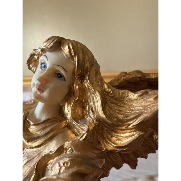 Vintage Gold Angel Figurine Playing Lute – Resin Holiday Decor, Musical Angel - Picture 13 of 16